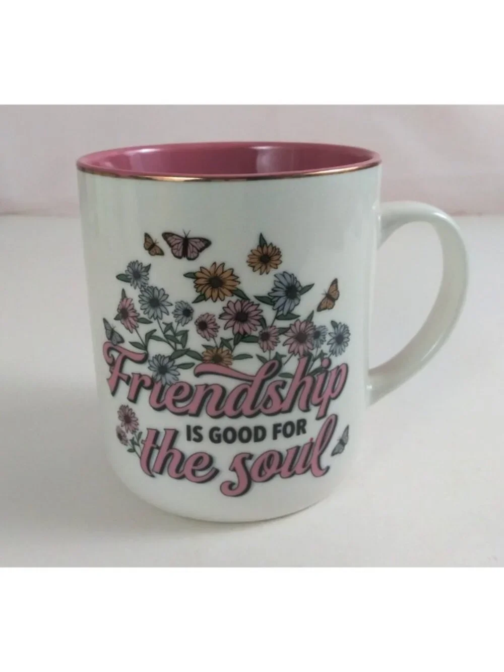 Friendship Is Good For The Soul Floral Butterfly Design Coffee Cup With Box
